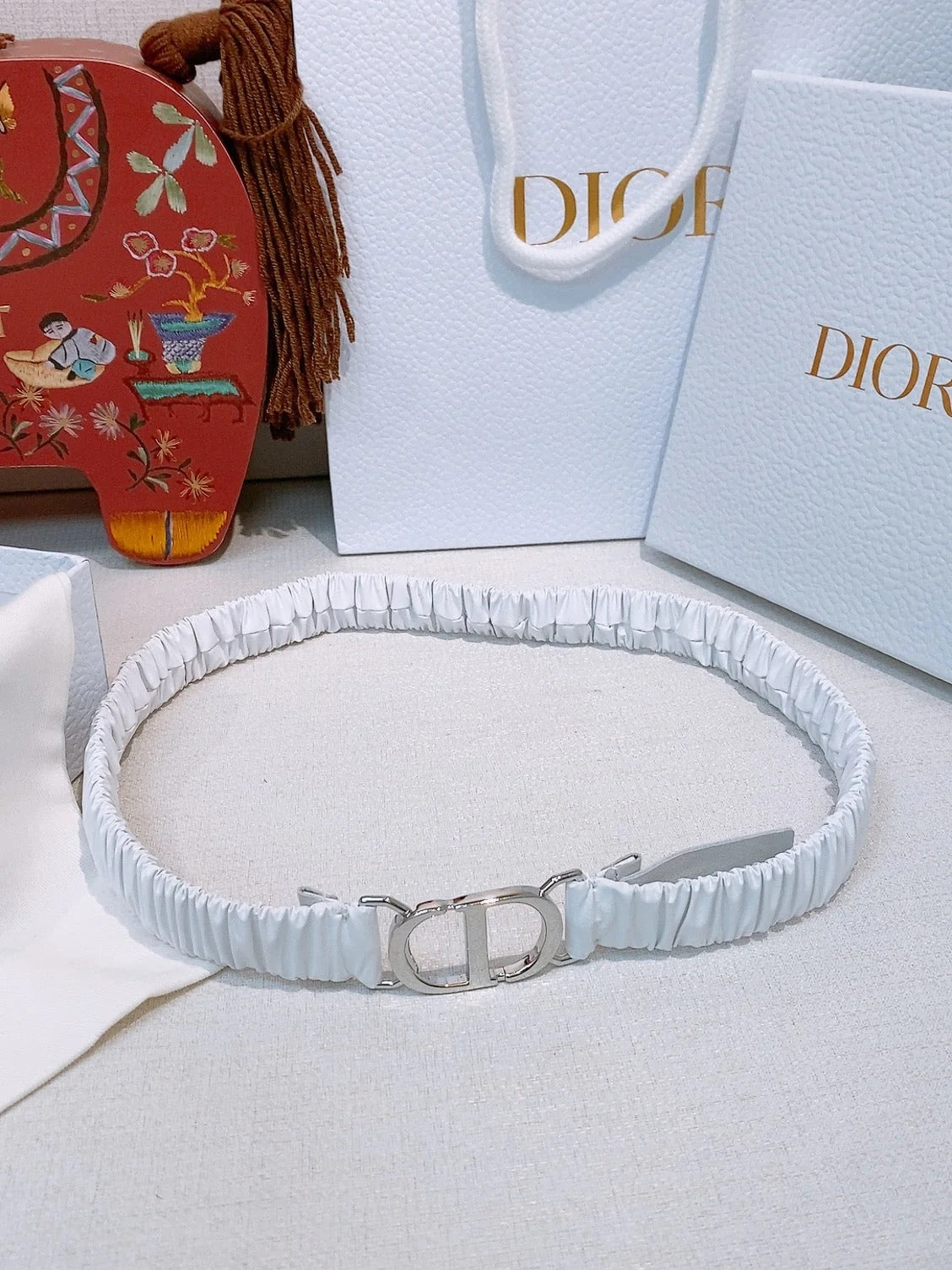 Dior Ruffled Belt 20mm Lambskin 201208