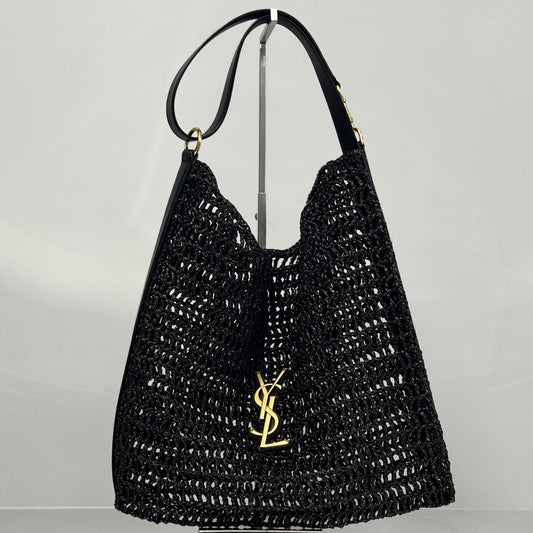 YSL Shoulder Bag 40 Black Raffia Woven