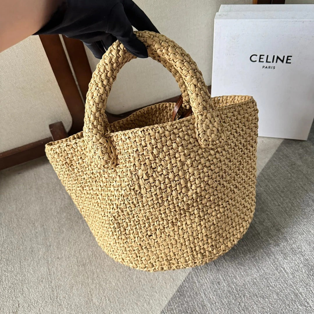 Tote Bag Celine Triomphe 23 In Beige Raffia
