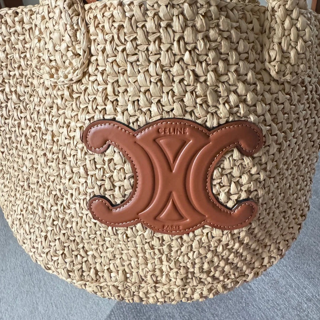 Tote Bag Celine Triomphe 23 In Beige Raffia