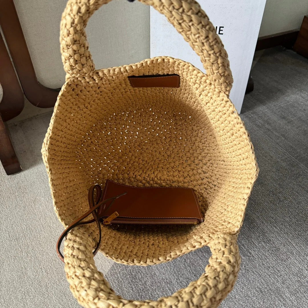 Tote Bag Celine Triomphe 23 In Beige Raffia