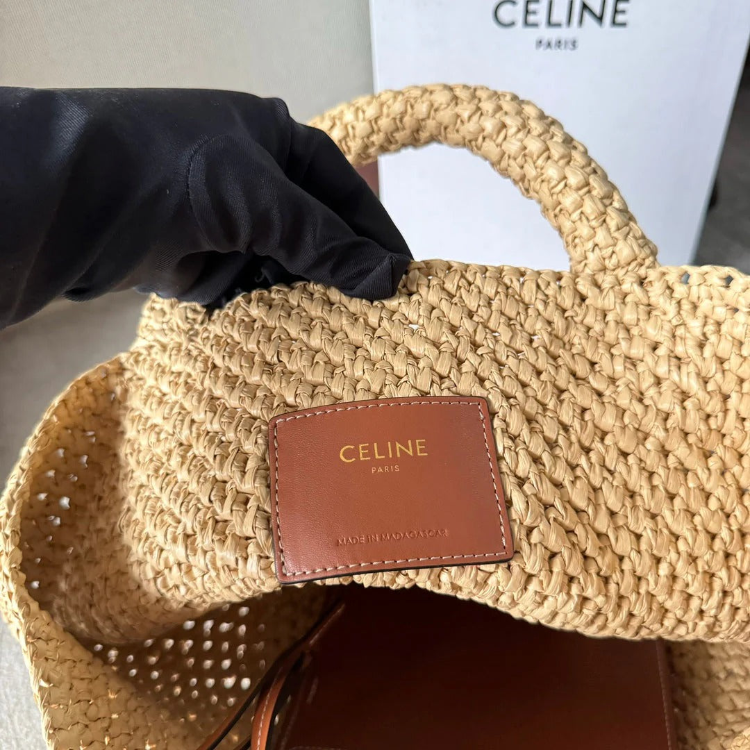 Tote Bag Celine Triomphe 23 In Beige Raffia