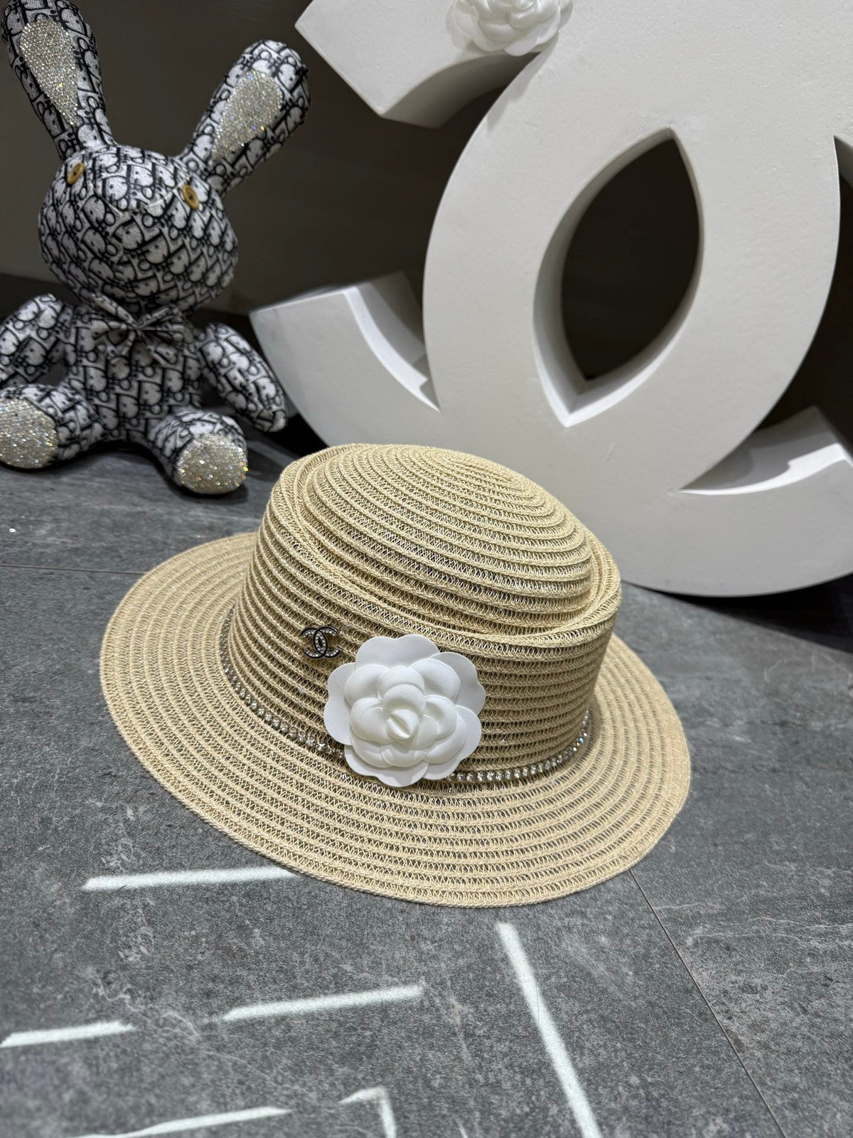 Chanel Linen Concave Crown Flat-Brimmed Hat